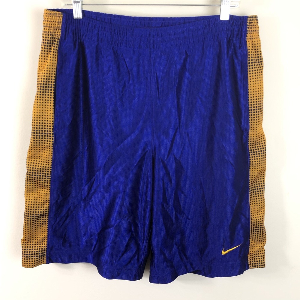 Vintage Nike Dri-Fit Basketball Shorts Mens Sz M Royal Blue Gold Athletic Sports